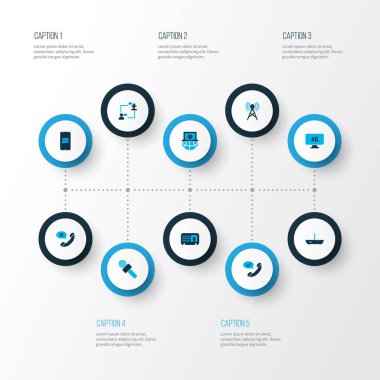 Bağlantı simgeleri iptal çağrısı, 4G bilgisayar, erkek kartı ve diğer mikrofon elemanları ile renklendirildi. İzole vektör illüstrasyon bağlantı simgeleri.
