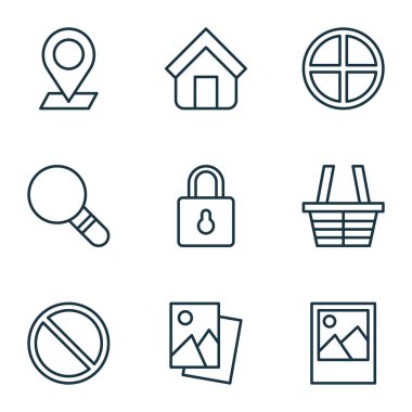 Manzara görüntüsü, erişim engellendi, resim ve diğer manzara fotoğraf unsurları ile ağ simgeleri ayarlandı. İzole vektör illüstrasyon ağ simgeleri.