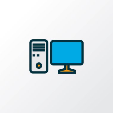 Bilgisayar simgesi renkli çizgi sembolü. Moda tarzında birinci kalite izole edilmiş iş istasyonu ögesi.