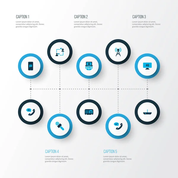 Bağlantı simgeleri iptal çağrısı, 4G bilgisayar, erkek kartı ve diğer mikrofon elemanları ile renklendirildi. İzole vektör illüstrasyon bağlantı simgeleri.