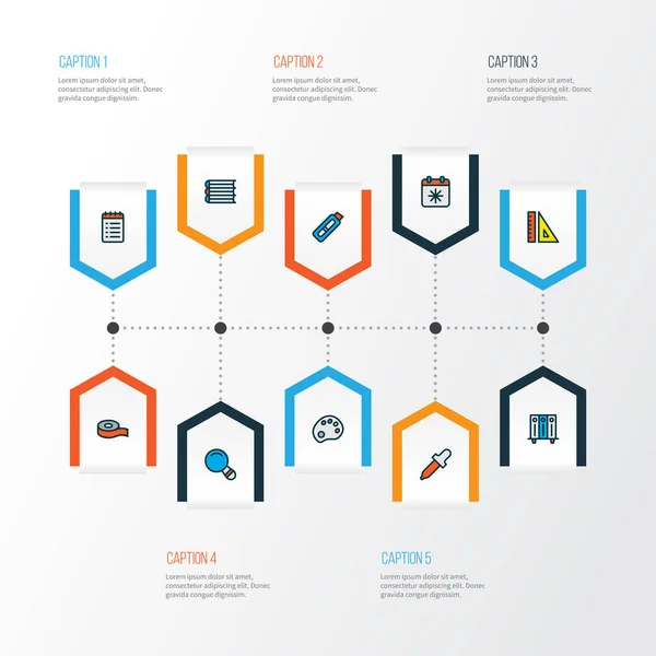 Stationary icons colored line set with eyedropper, ruler, to do list and other cutter elements. Isolated illustration stationary icons. — Stock Photo, Image