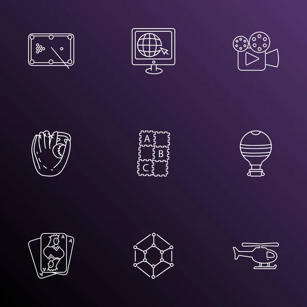 Lifestyle icons line style set with copter, cinema, baseball glove and other snooker elements. Isolated illustration lifestyle icons. — Stockfoto