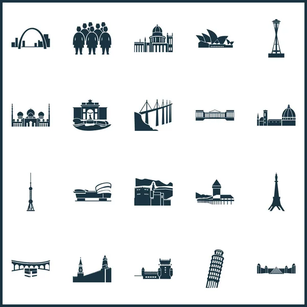 Culture icons set with florence cathedral, mecca, fortress and other tourism elements. Isolated vector illustration culture icons. — Stockvector