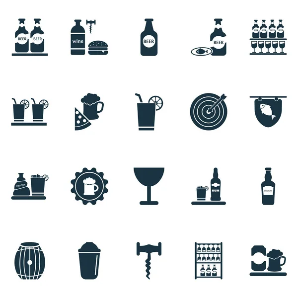 Conjunto de iconos de bebida con cristalería, dardos, botella de cerveza y otros elementos de limonada. Iconos de bebidas de ilustración vectorial aislado. — Vector de stock