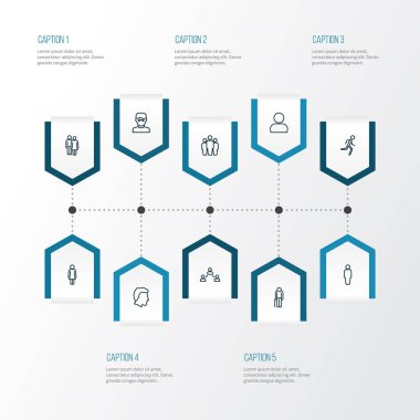 Kişisel veriler, grup, kadın ve diğer zeki erkek unsurları içeren simge çizgisi biçimi. İzole edilmiş illüstrasyon kişi simgeleri.