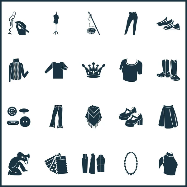 Fashion design icons set with knitwear, buttons, tailors dummy and other fabric elements. Isolated illustration fashion design icons. — Stock Photo, Image