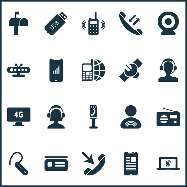 Távközlési ikonok 4 g-os számítógéppel, telefonnal, online kommunikációval és egyéb mobil kommunikációs elemekkel. Elszigetelt vektor illusztráció telekommunikációs ikációs ikonok. — Stock Vector