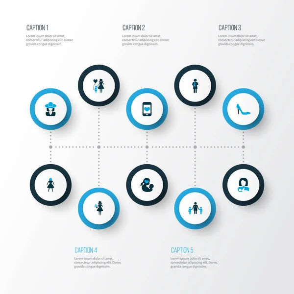 Moeders dag pictogram gekleurd ontwerp concept. Set van 10 elementen zoals mobiele telefoon, vrouw en bescherming. Mooie symbolen voor moeder, vrouw en vrouw. — Stockfoto