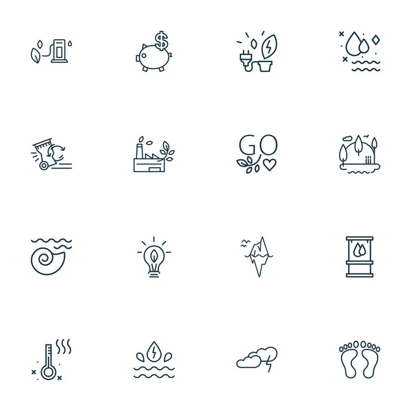 Environment icons line style set with iceberg, eco bulb, eco gas station and other energy elements. Isolated illustration environment icons. — Foto de Stock