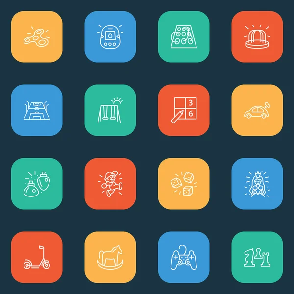 Hobby icons line style set with spinner, mechanical toy car, chess and other moped elements. Isolated illustration hobby icons. — Stockfoto