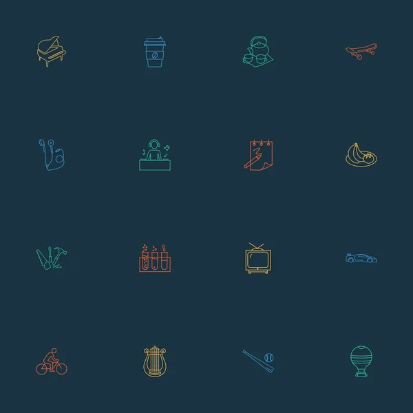 Entertainment icons line style set with tea set, djing, baseball and other airship elements. Isolated illustration entertainment icons. — Stock Fotó