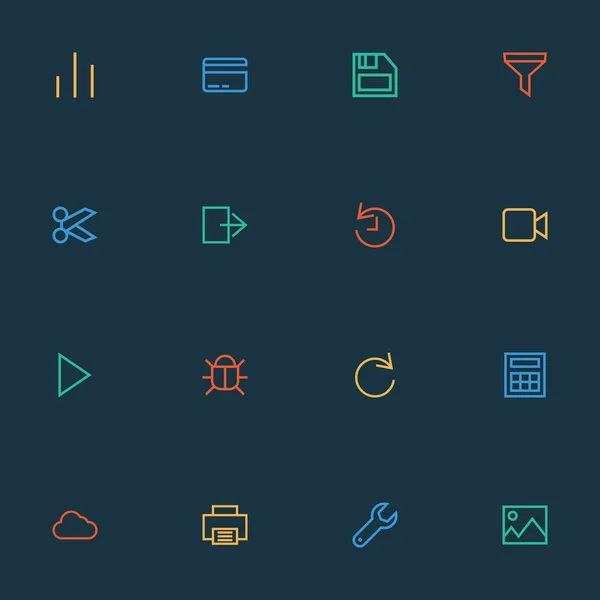 Interface-Symbole linieren den Stil mit Viren, Spalten, Bildern und anderen Diagrammelementen. Isolierte Icons zur Vektorillustration. — Stockvektor