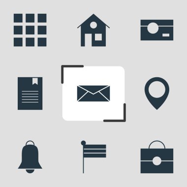 Vector illustration of 9 web icons. Editable set of e-mail, alarm, briefcase and other icon elements.