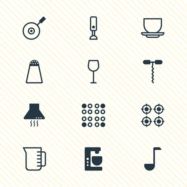 Vector illustration of 12 kitchenware icons. Editable set of kitchen hood, gas stove, wineglass and other icon elements. — Archivo Imágenes Vectoriales