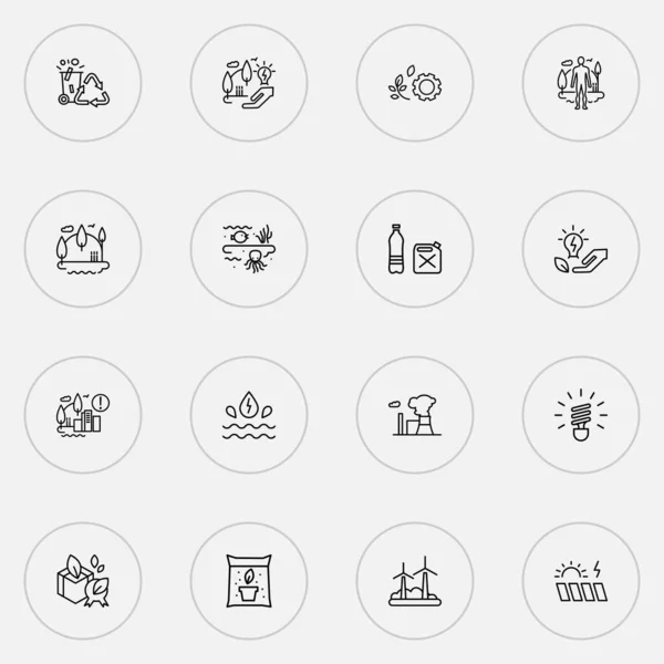 Environment icons line style set with expansion of the city, plastic bottles, natural product and other hydroelectric elements. Isolated illustration environment icons. — Foto de Stock