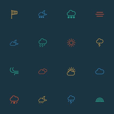 Air icons line style set with blizzard, fog, breeze and other snowy raining elements. Isolated vector illustration air icons.
