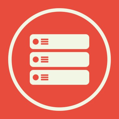 Server simgesinin üzerinde kırmızı bir arka plan, beyaz bir daire sınır, beyaz anahat