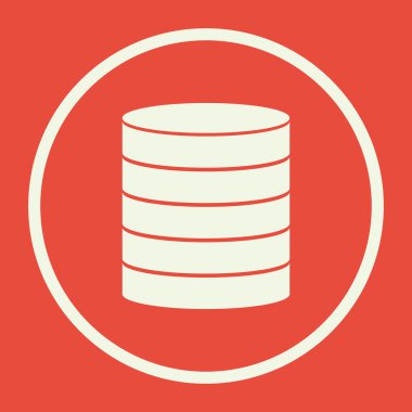 veritabanı simgesini, kırmızı arka plan, beyaz bir daire sınır, beyaz anahat