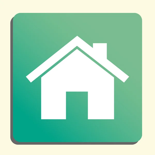 Иконка дома, на зеленом округлом фоне прямоугольника, белый контур — стоковый вектор
