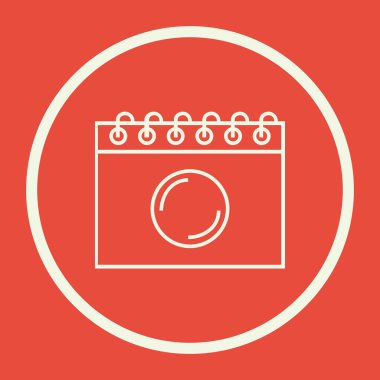 notebook icon, on red background, white circle border, white outline