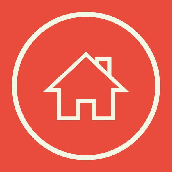 Home ikonra, piros háttér, fehér kör határ, fehér vázlat — Stock Vector
