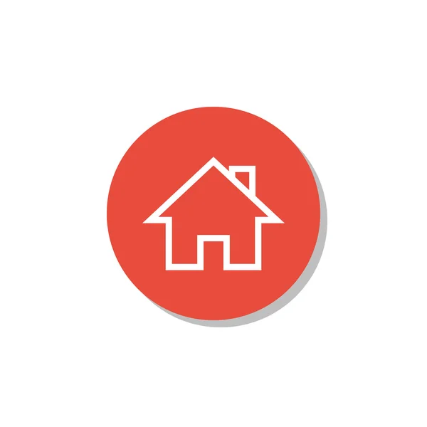 Home-Symbol, auf weißem Hintergrund, roter Kreisrand, weißer Umriss — Stockvektor