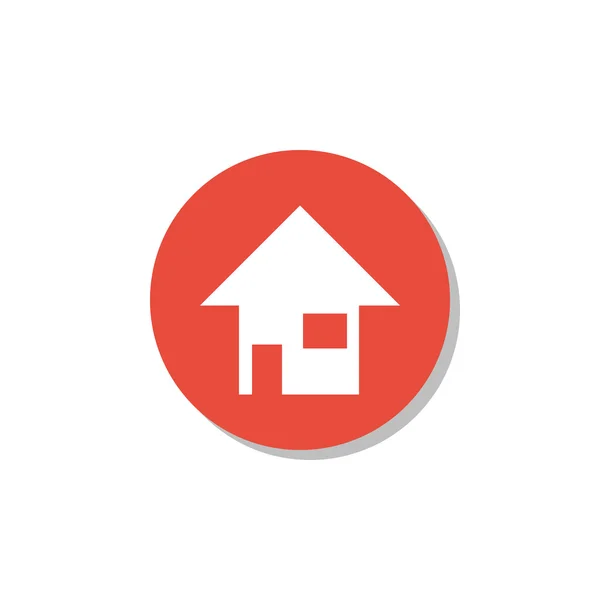 Home-Symbol, auf weißem Hintergrund, roter Kreisrand, weißer Umriss — Stockvektor