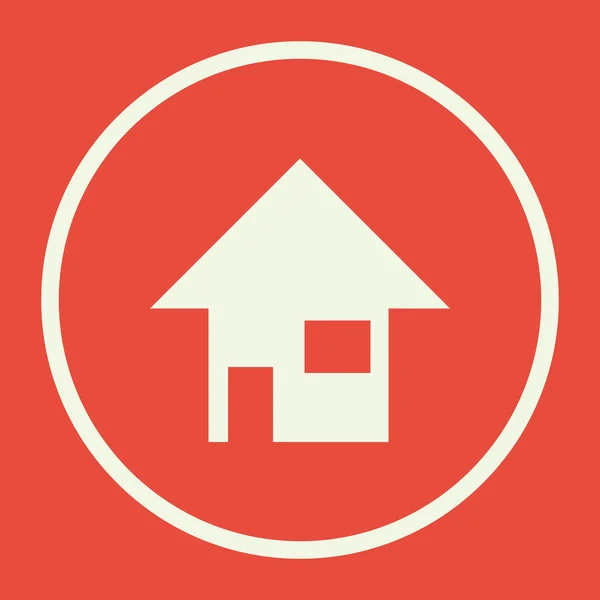 Home-Symbol, auf rotem Hintergrund, weißer Kreisrand, weißer Umriss — Stockvektor