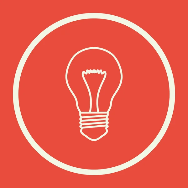 Icône ampoule, sur fond rouge, bordure du cercle blanc, contour blanc — Image vectorielle