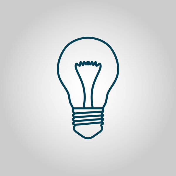 bulb icon, on grey background, blue outline, large size symbol