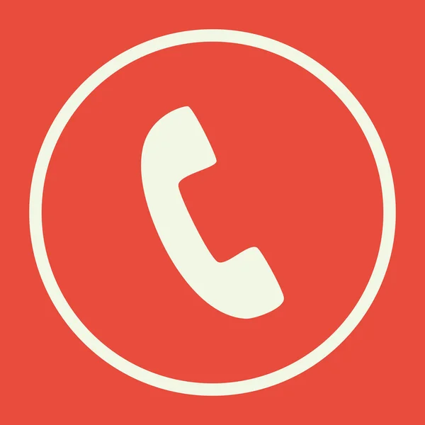 Icono del teléfono, sobre fondo rojo, borde círculo blanco, contorno blanco — Vector de stock
