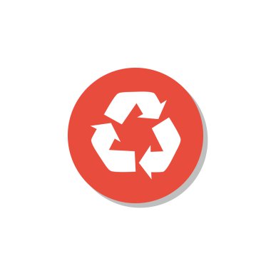 geri dönüşüm beyaz arka plan, kırmızı daire sınır, beyaz anahat simgesi