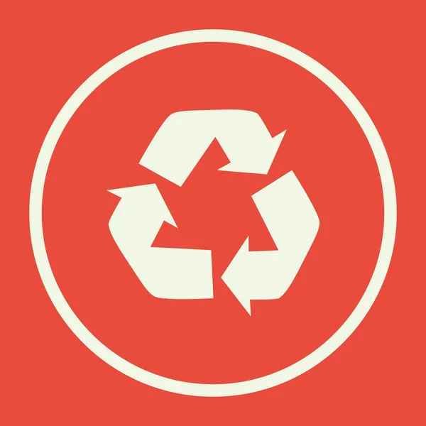 Icono de reciclaje, sobre fondo rojo, borde círculo blanco, contorno blanco — Vector de stock