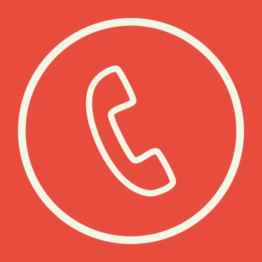 telefon simgesi üzerinde kırmızı bir arka plan, beyaz bir daire sınır, beyaz anahat