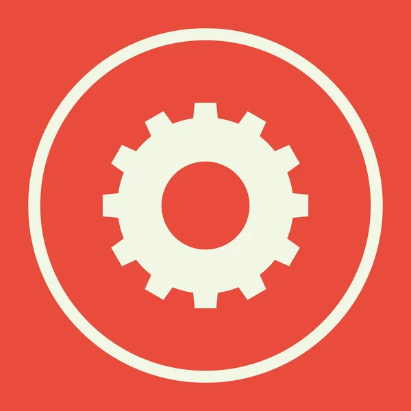 Icono de engranaje, sobre fondo rojo, borde círculo blanco, contorno blanco — Vector de stock