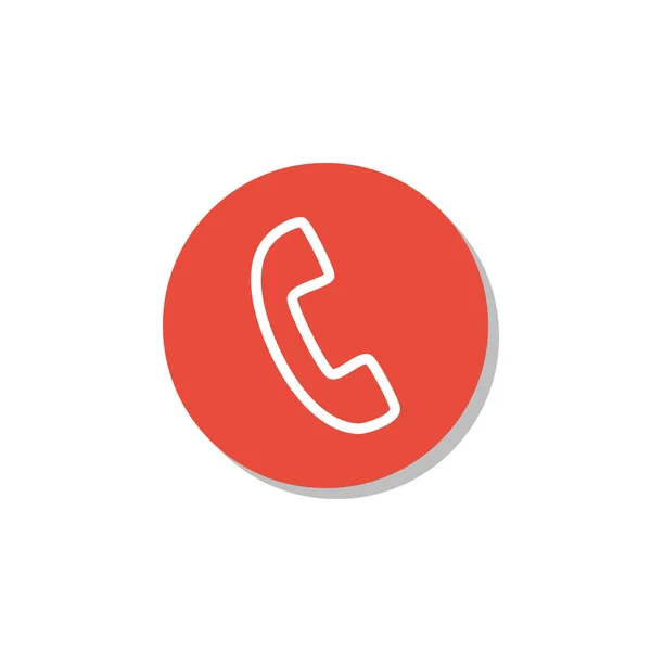 Icono del teléfono, sobre fondo blanco, borde círculo rojo, contorno blanco — Vector de stock