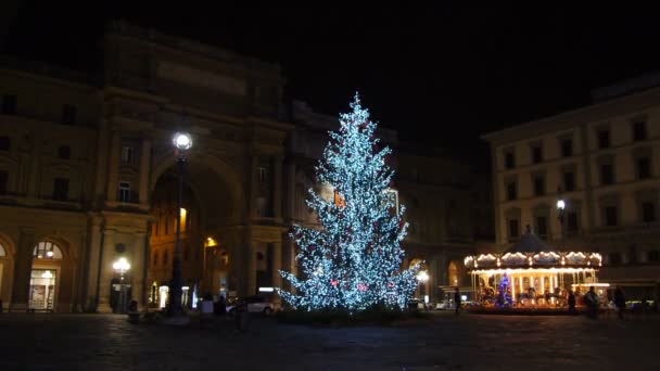 Plaza de la República de Florencia la noche de Navidad — Vídeos de Stock