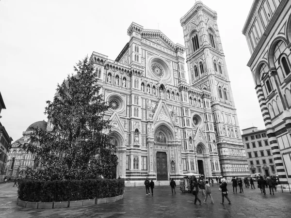 Italia Catedral de Florencia en Navidad con lluvia, blanco y negro Fotos de stock libres de derechos