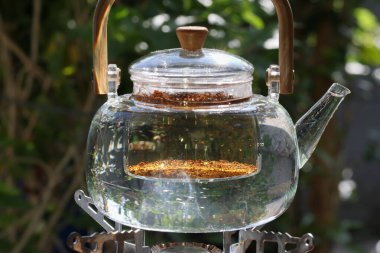 Doğada Cam Çaydanlık Kaynayan Bitki Çayı Cam Çaydanlık Isıtıcısı