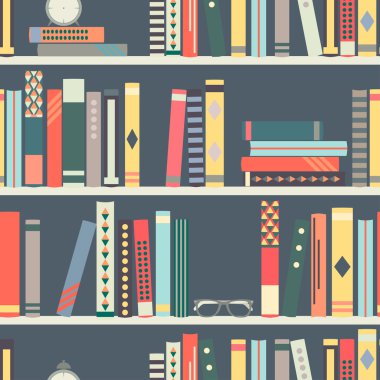 Seamless pattern books on the shelf. Vector texture with flat design for you project