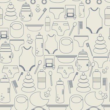 Seamless pattern baby's goods. Vector baby texture in outline style