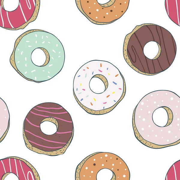 Seamless pattern vector hand drawing  donuts isolated on white. Texture with sweets — ストックベクタ