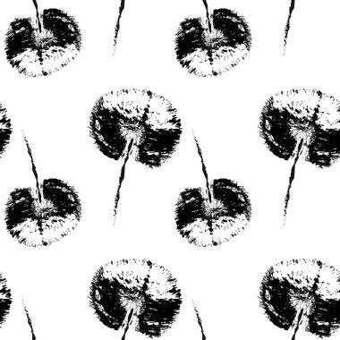 Seamless texture with dandelions, black and white