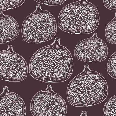 Seamless pattern with figs on wine background. Hand drawn figs texture