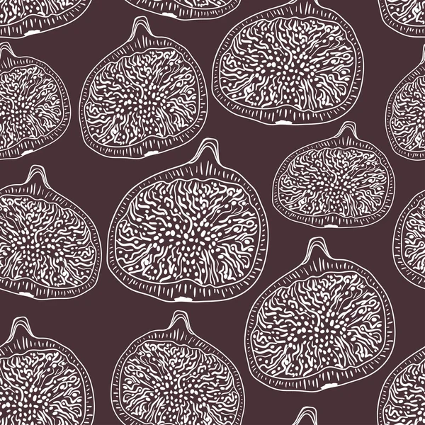 Seamless pattern with figs on wine background. Hand drawn figs texture — Stok Vektör
