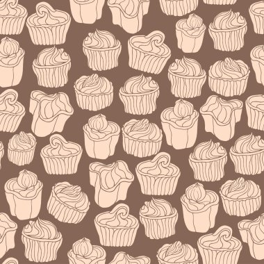 Vektör siluet çikolata şekerleme ile seamless modeli. Elle çizilmiş şeker arka plan
