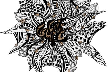 Vector illustration of the word coffee. Black and white style of drawn ink