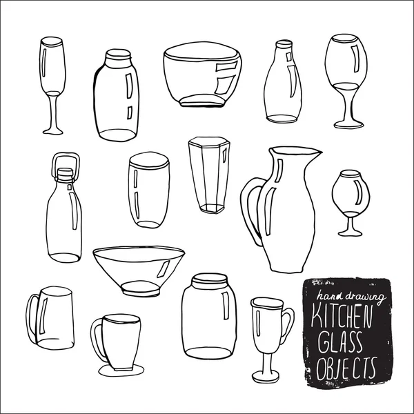 Kitchen glass elements. Hand drawn vector illustration. Isolated on white — Stok Vektör