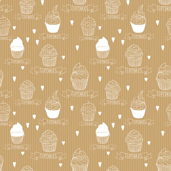 Seamless texture kraft paper with cupcakes — Stock Vector