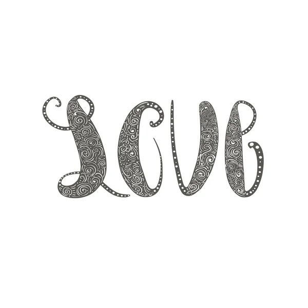 Vector hand lettering word Love isolated on white. Conceptual design of the word love with swirls inside — ストックベクタ